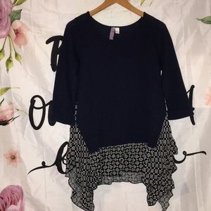 Dark blue with white designed on blouse